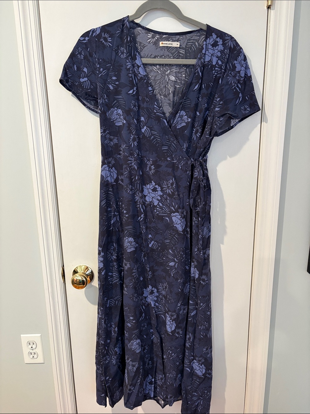 Marine Layer Navy Floral Wrap Midi Dress